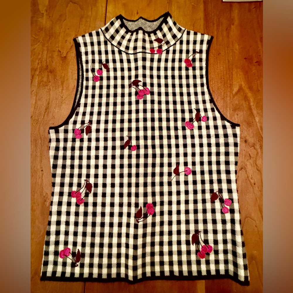Maeve by Anthropologie Sleeveless Mock Neck Sweater Tank Black White Gingham XXS
